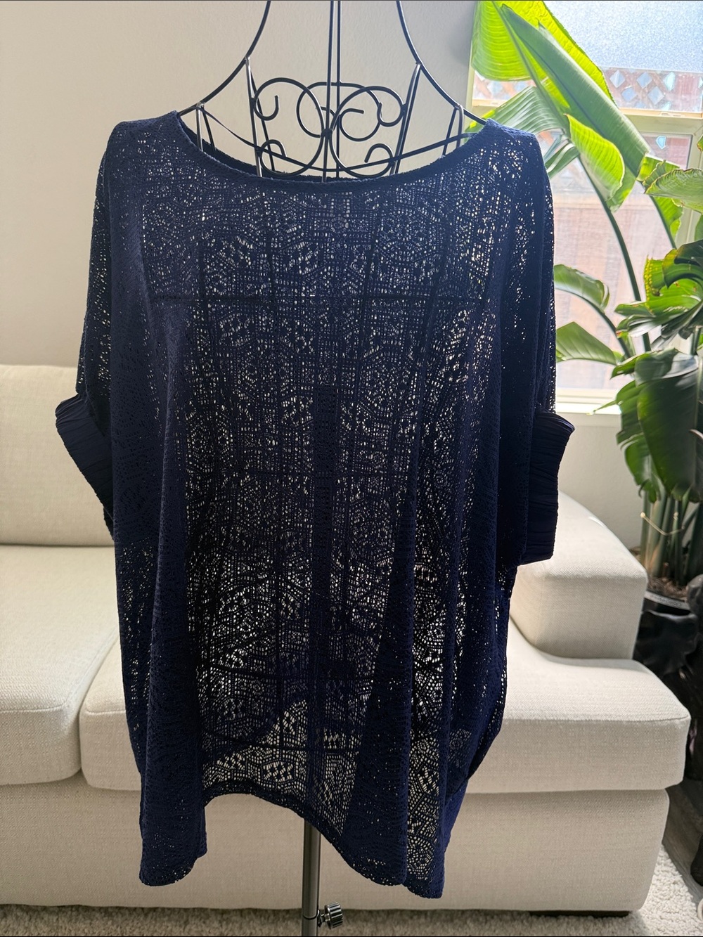 Women’s Navy Open-Knit Tunic Top